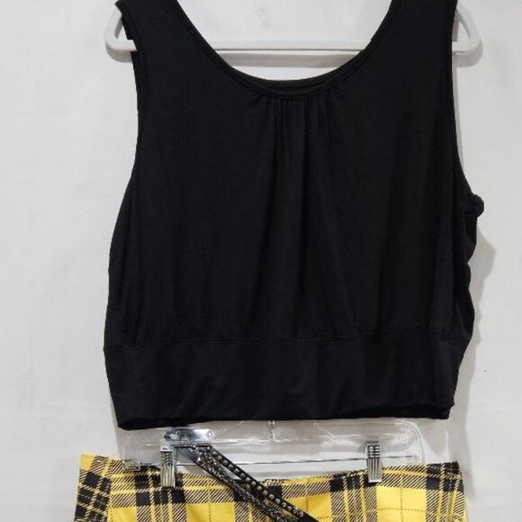 CROPPED BLACK TANK RUCHED NECKLINE BANDED HEM TOP XL - Picture 5 of 6